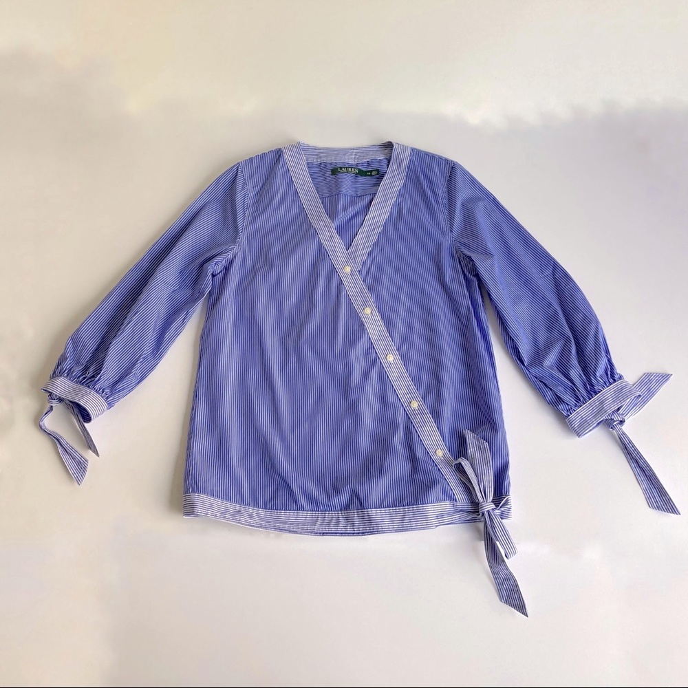 Lauren Ralph Lauren blue/white wrap top XS